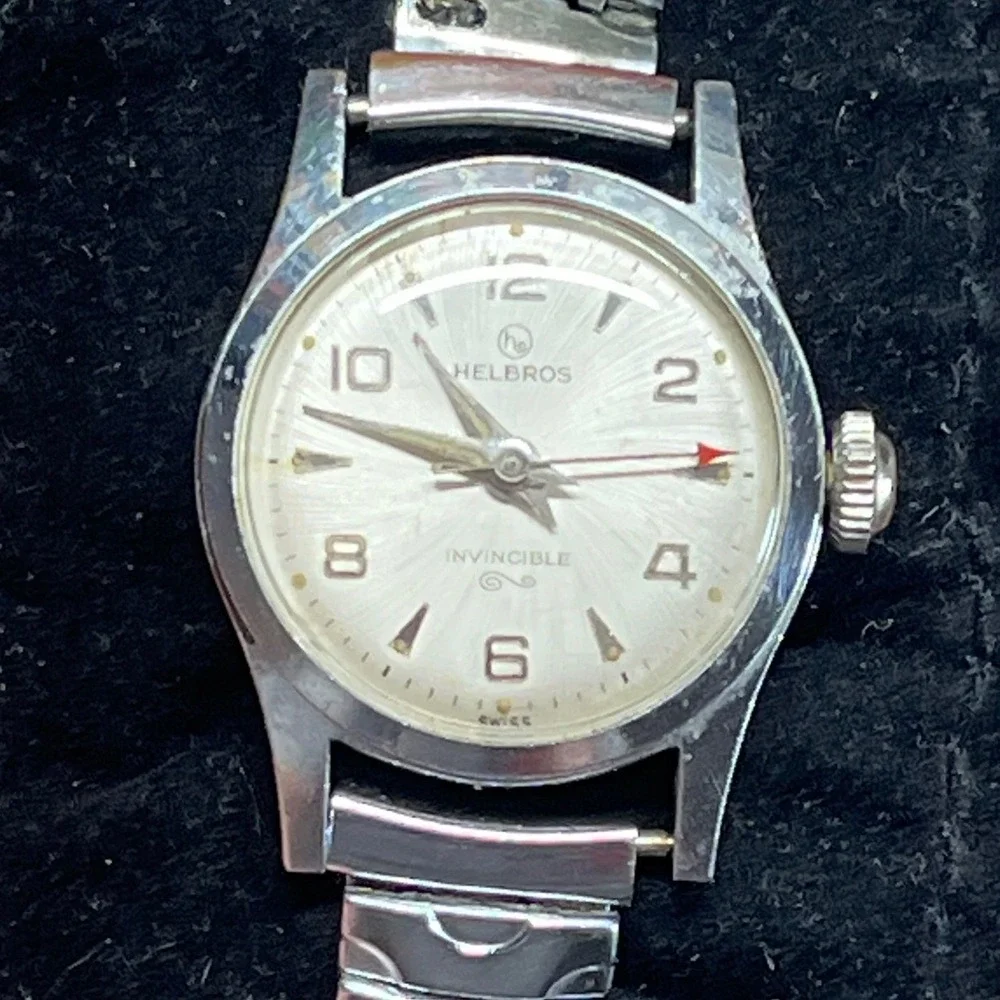 Vintage Helbros Invincible Swiss Manual Wind Wristwatch Running Sunburst